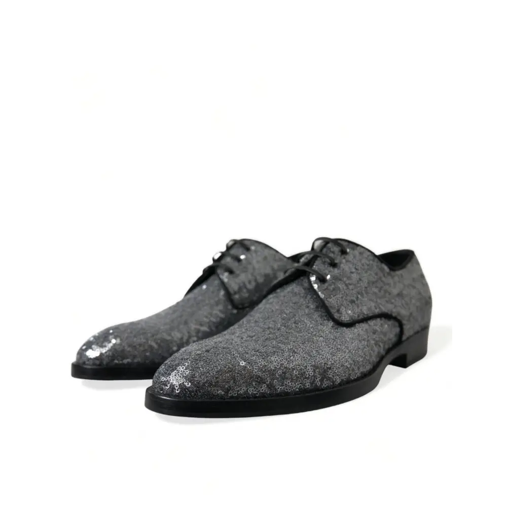 Dolce & Gabbana Silberne paillettenbesetzte Schnürschuhe für Männer Derby Dress Schuhe - EU39/US6