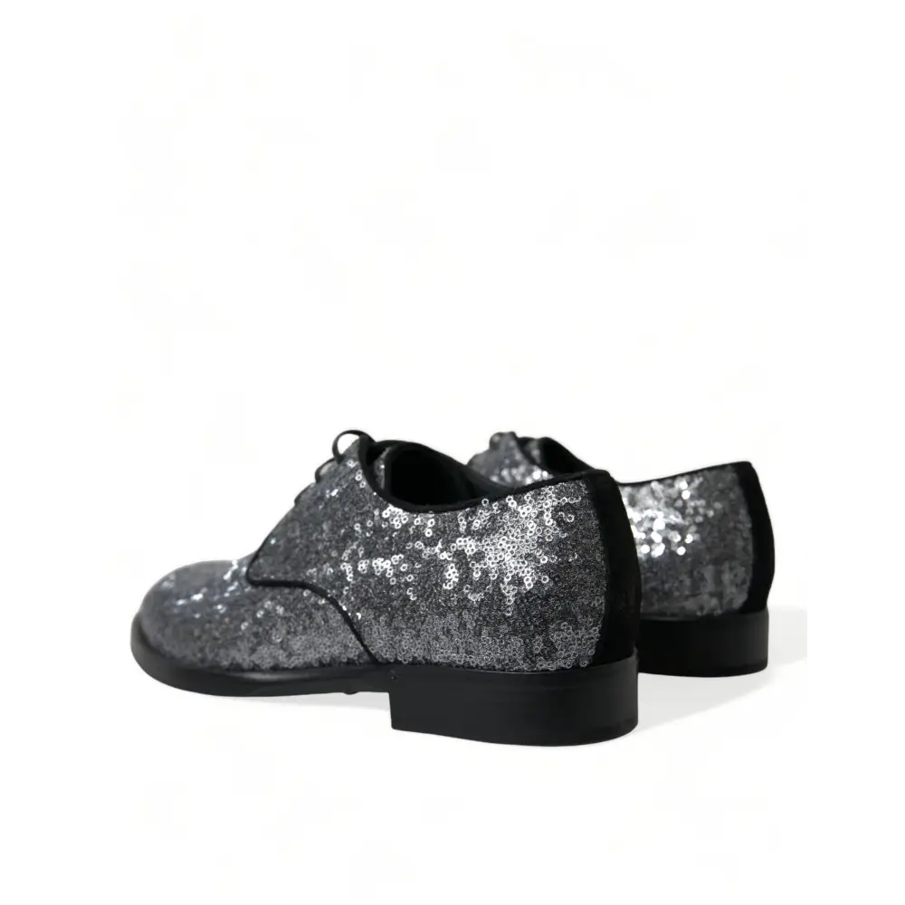 Dolce & Gabbana Silberne paillettenbesetzte Schnürschuhe für Männer Derby Dress Schuhe - EU39/US6