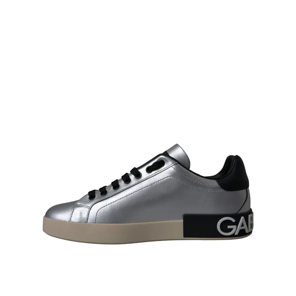 Dolce & Gabbana Silberne Portofino Kalbsleder Sneakers Männer Schuhe - EU40/US7