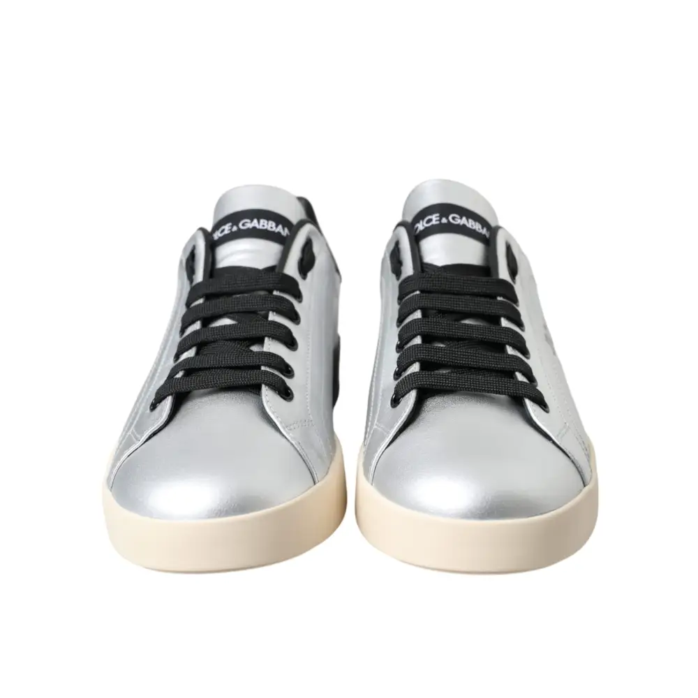 Dolce & Gabbana Silberne Portofino Kalbsleder Sneakers Männer Schuhe - EU40/US7