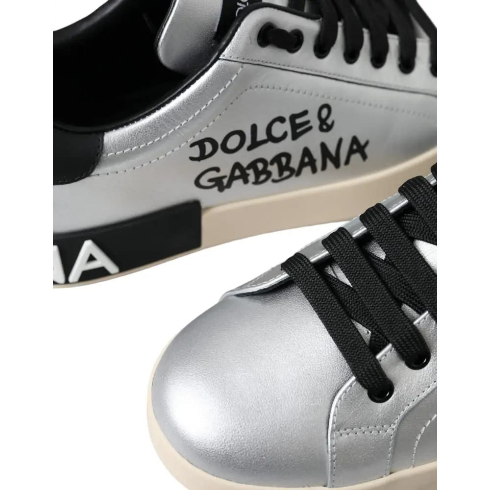 Dolce & Gabbana Silberne Portofino Kalbsleder Sneakers Männer Schuhe - EU40/US7