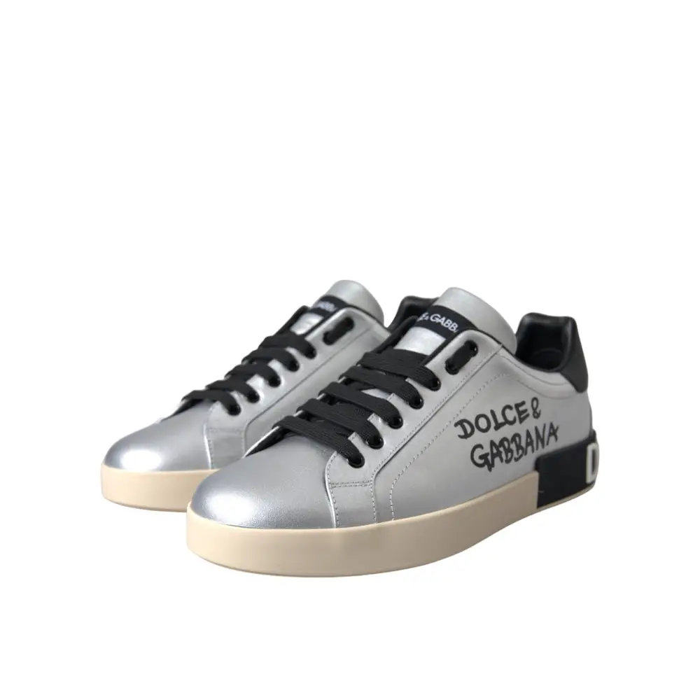 Dolce & Gabbana Silberne Portofino Kalbsleder Sneakers Männer Schuhe - EU40/US7