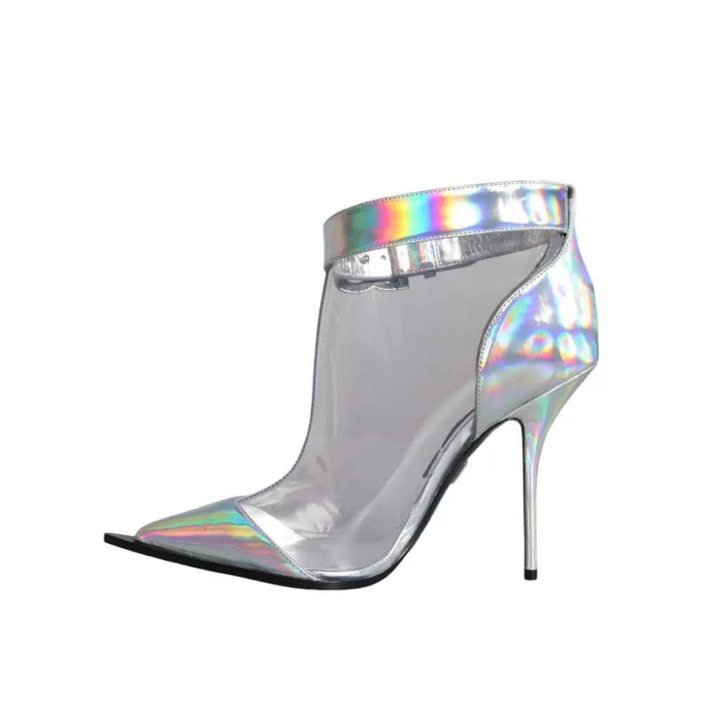Dolce & Gabbana Silberne schillernde PVC spitze kurze Stiefel Schuhe