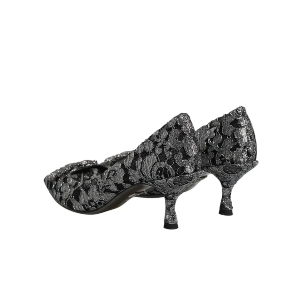 Dolce & Gabbana Silberne Spitzen-Pumps mit DG Amore Absatz - EU35.5/US5