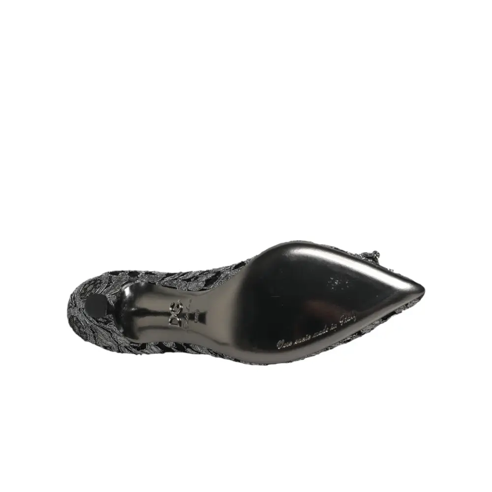 Dolce & Gabbana Silberne Spitzen-Pumps mit DG Amore Absatz - EU35.5/US5