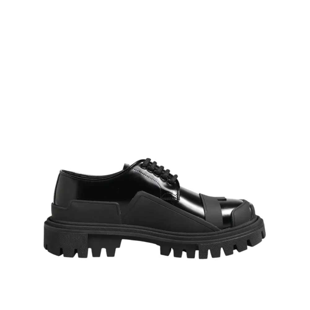 Dolce & Gabbana Trekking-Derby-Schuhe aus schwarzem Lackleder - EU39/US6