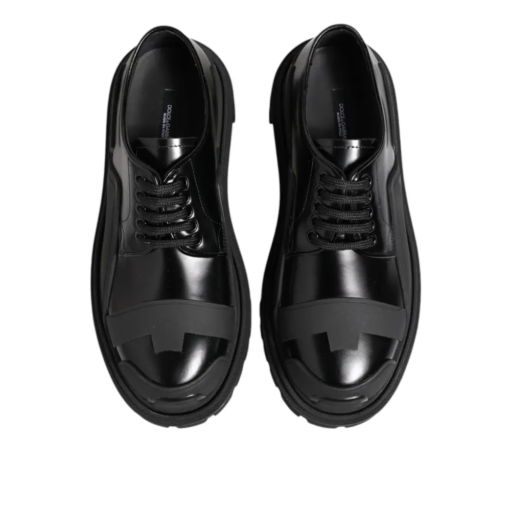 Dolce & Gabbana Trekking-Derby-Schuhe aus schwarzem Lackleder - EU39/US6