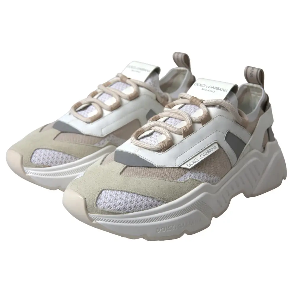 Dolce & Gabbana Turnschuhe Weiß Beige Leder Sport DAYMASTER Schuhe - EU35/US4.5