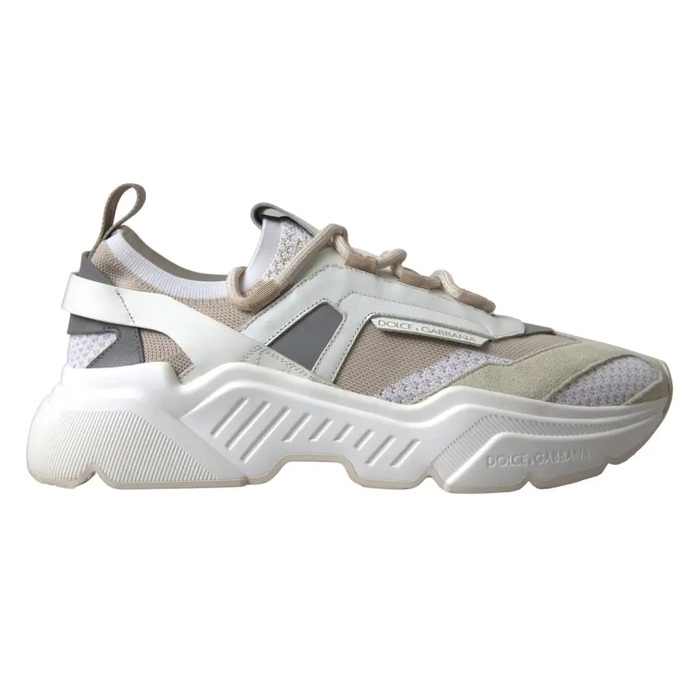 Dolce & Gabbana Turnschuhe Weiß Beige Leder Sport DAYMASTER Schuhe - EU35/US4.5