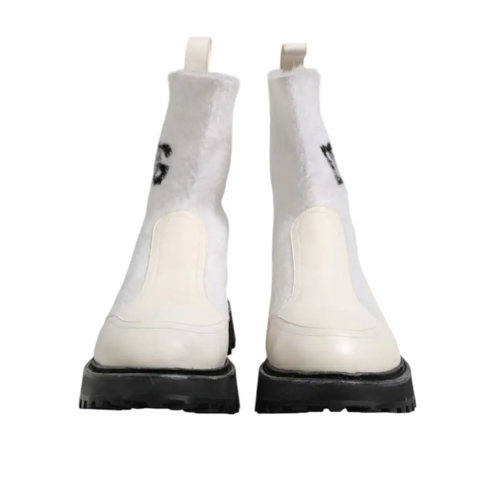 Dolce & Gabbana Weiß Beige DG Logo Mid Calf Stiefel Schuhe - EU44/US11