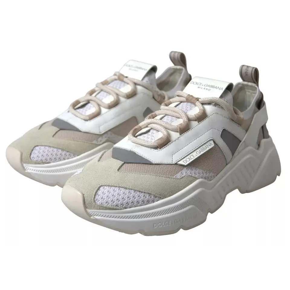 Dolce & Gabbana Weiß Beige Leder Sport DAYMASTER Schuhe Turnschuhe - EU39.5/US6.5