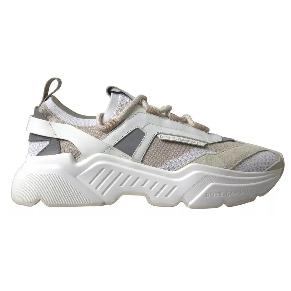 Dolce & Gabbana Weiß Beige Leder Sport DAYMASTER Schuhe Turnschuhe - EU39.5/US6.5