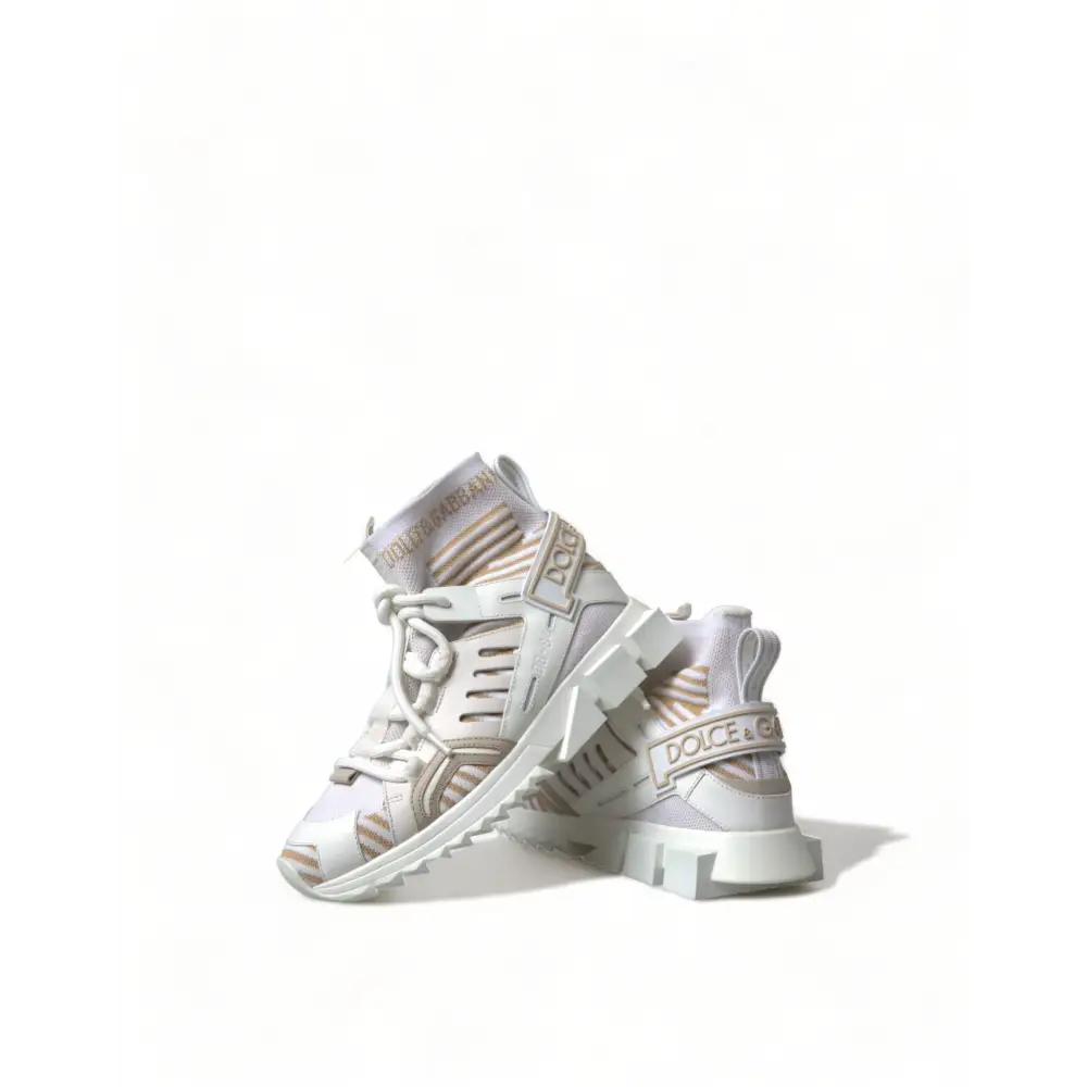 Dolce & Gabbana Weiß Beige Sorrento Socken Sneakers Schuhe - EU37/US6.5