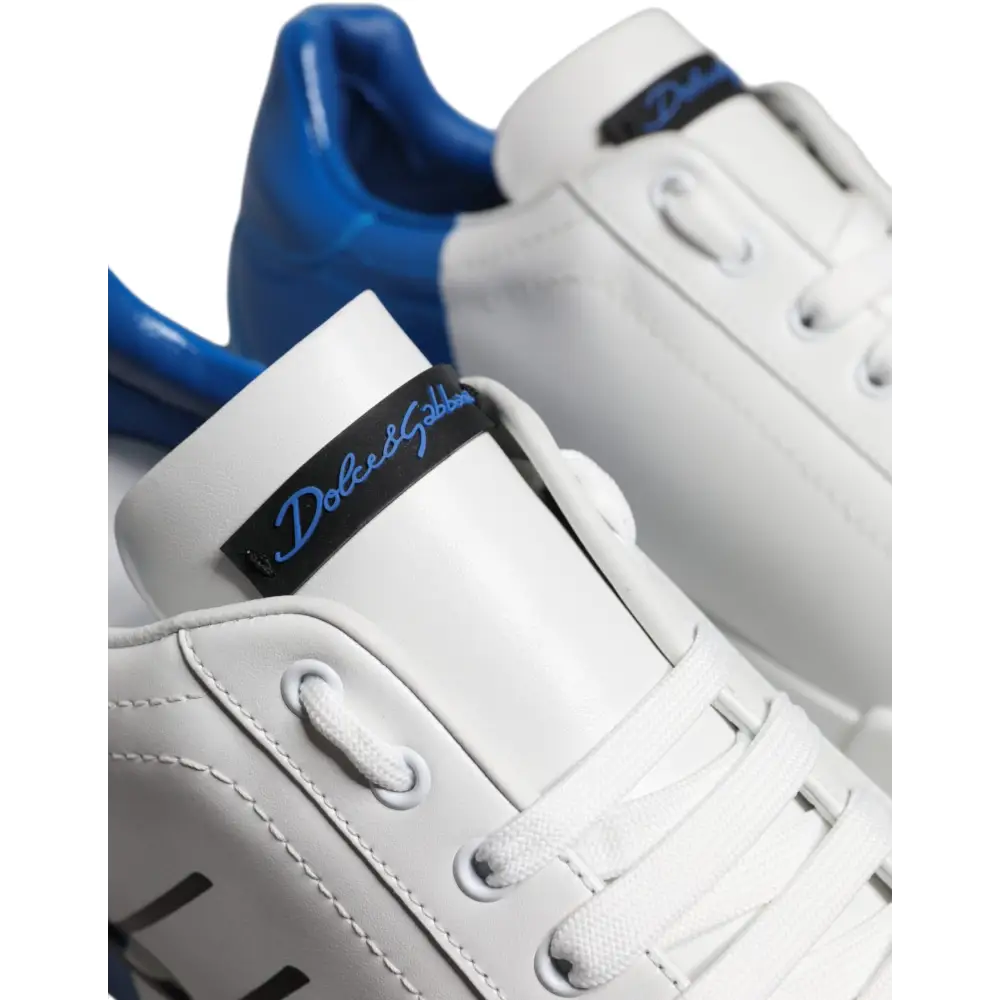 Dolce & Gabbana Weiß Blau Leder Logo Low Top Sneakers Schuhe