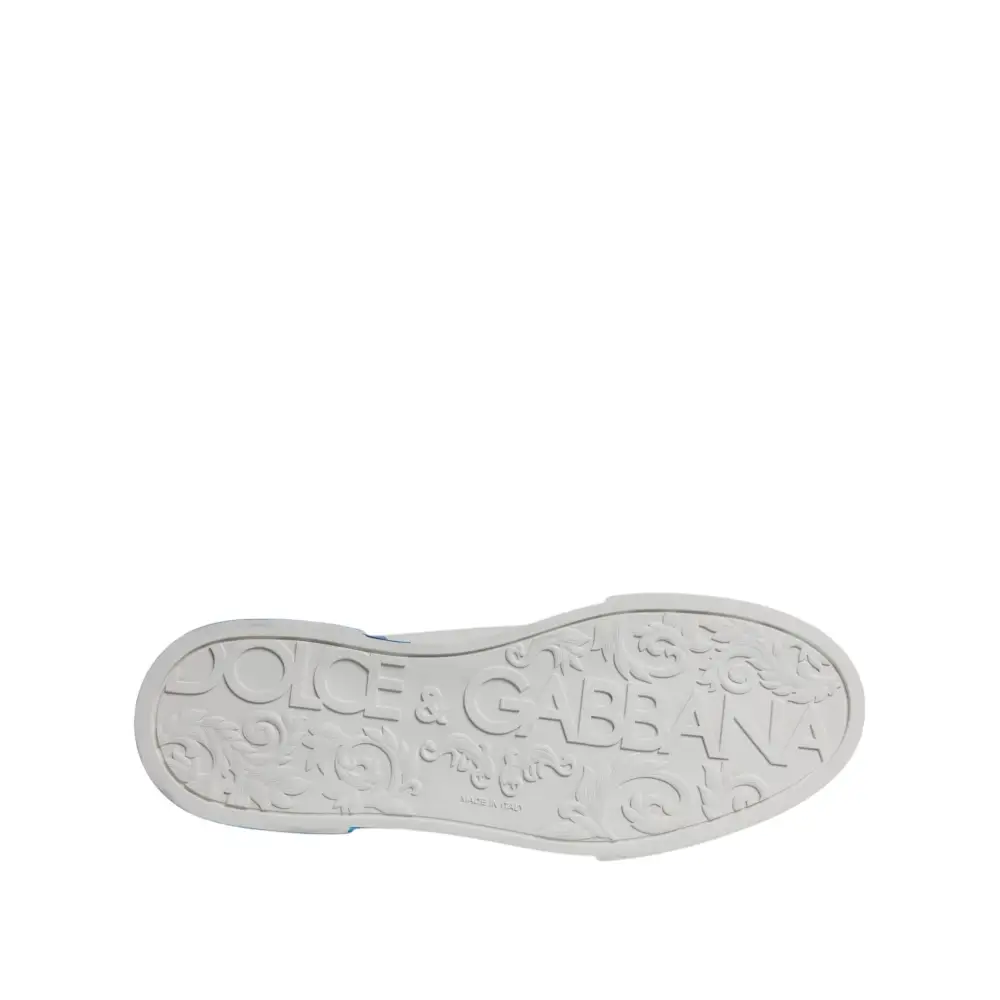 Dolce & Gabbana Weiß Blau Leder Logo Low Top Sneakers Schuhe
