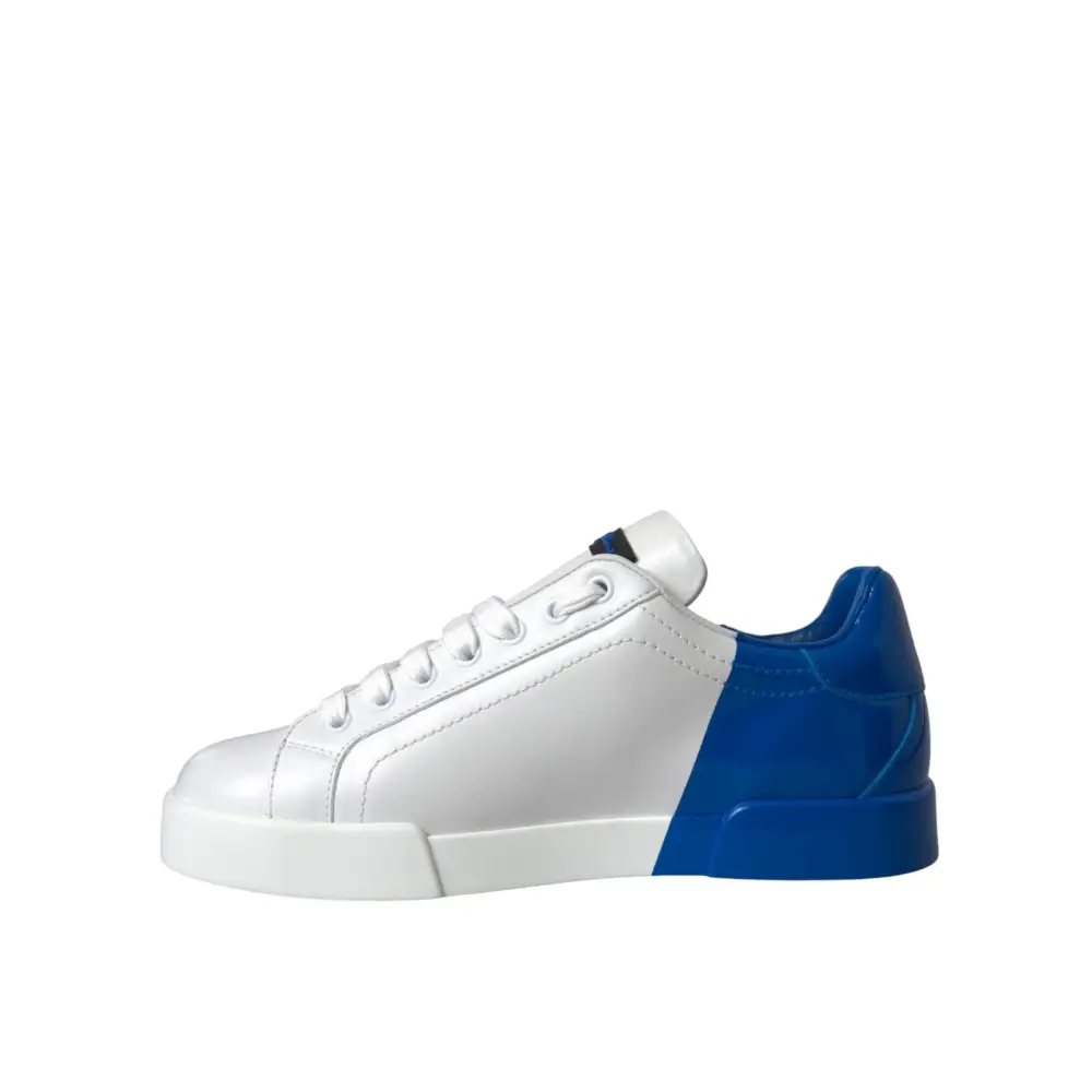 Dolce & Gabbana Weiß Blau Leder Logo Low Top Sneakers Schuhe - EU39/US6