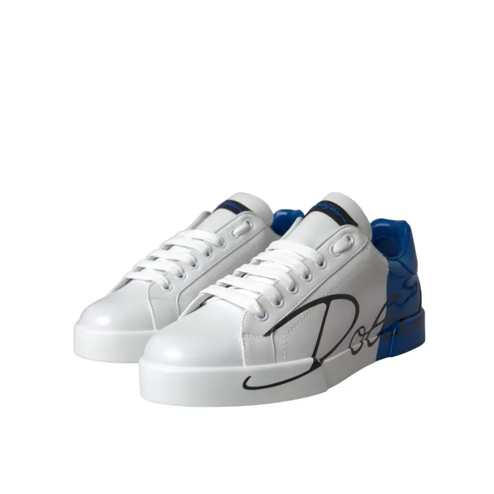 Dolce & Gabbana Weiß Blau Leder Logo Low Top Sneakers Schuhe - EU39/US6