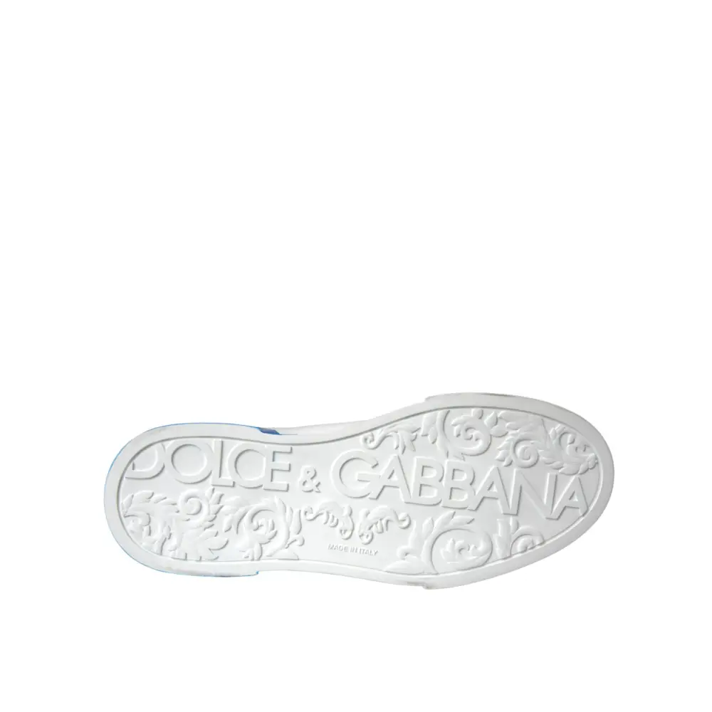 Dolce & Gabbana Weiß Blau Leder Logo Low Top Sneakers Schuhe - EU39/US6