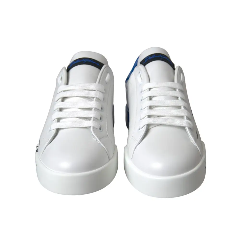 Dolce & Gabbana Weiß Blau Leder Logo Low Top Sneakers Schuhe - EU39/US6