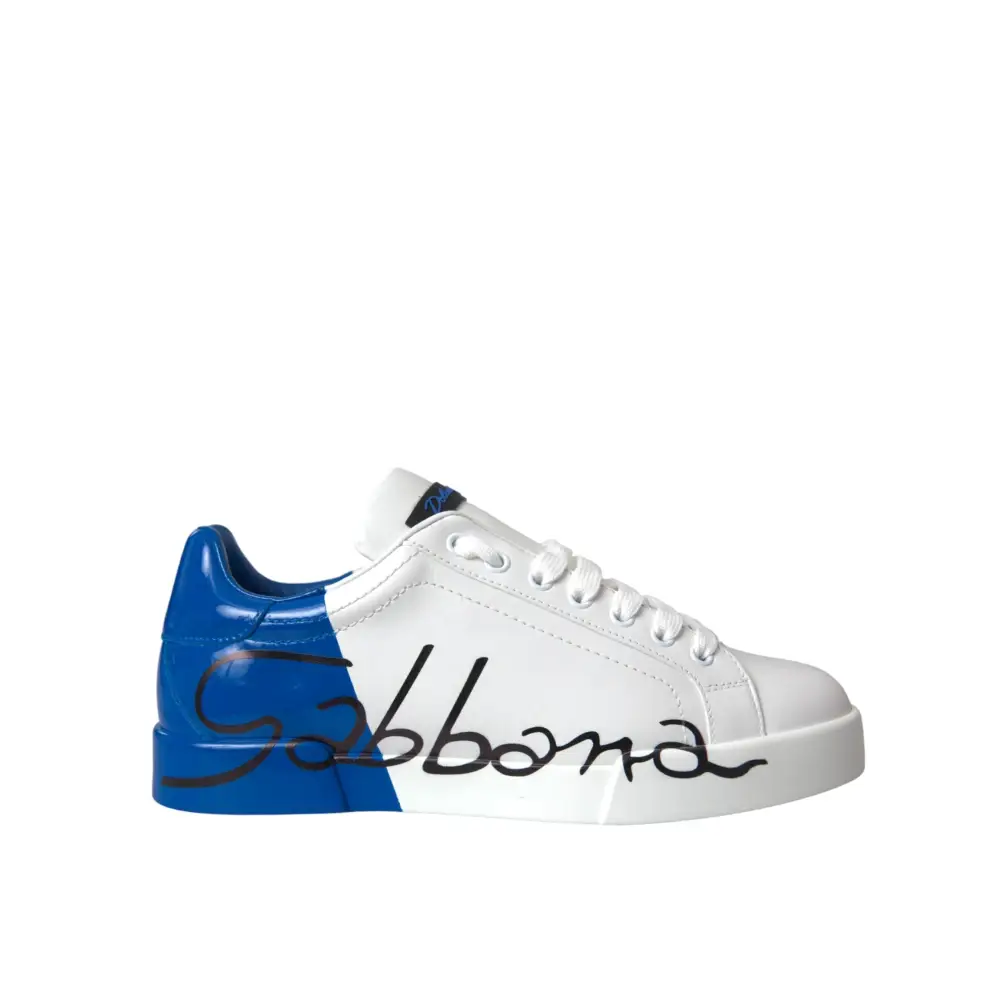 Dolce & Gabbana Weiß Blau Leder Logo Low Top Sneakers Schuhe - EU39/US6