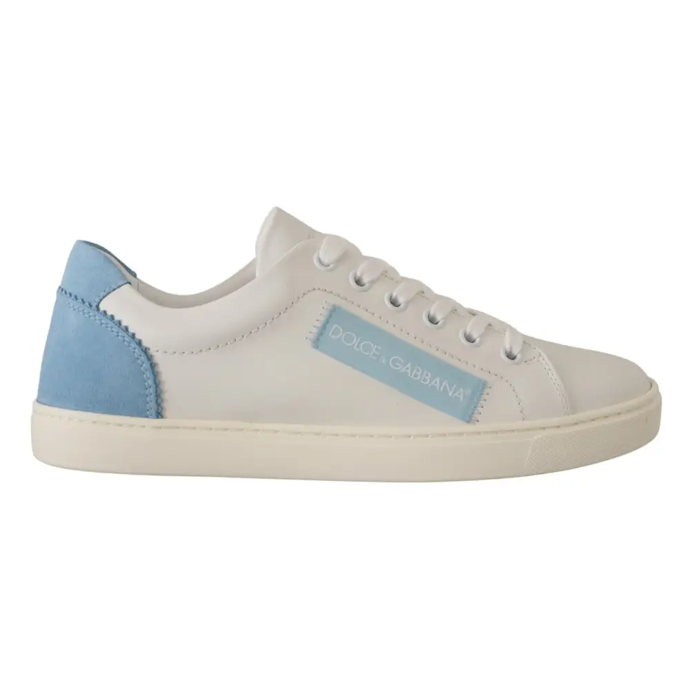 Dolce & Gabbana Weiß Blau Leder Low Top Turnschuhe Schuhe