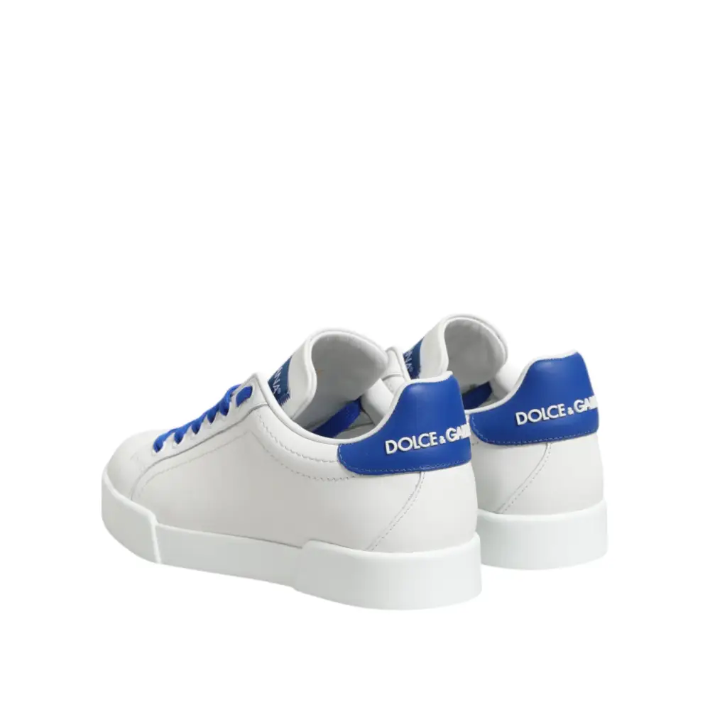 Dolce & Gabbana Weiß Blau Leder Low Top Turnschuhe Schuhe