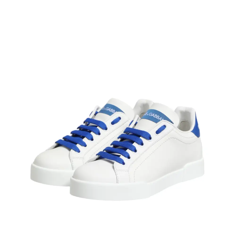 Dolce & Gabbana Weiß Blau Leder Low Top Turnschuhe Schuhe