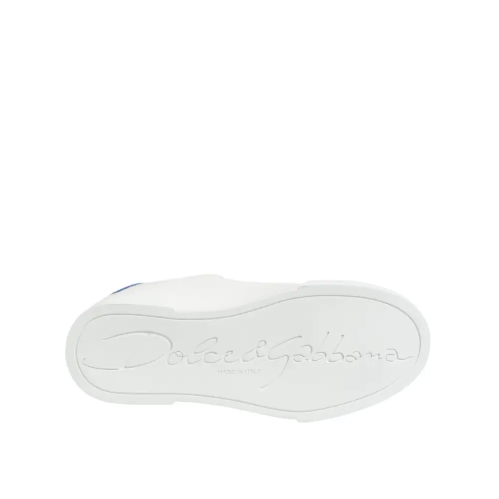 Dolce & Gabbana Weiß Blau Leder Low Top Turnschuhe Schuhe
