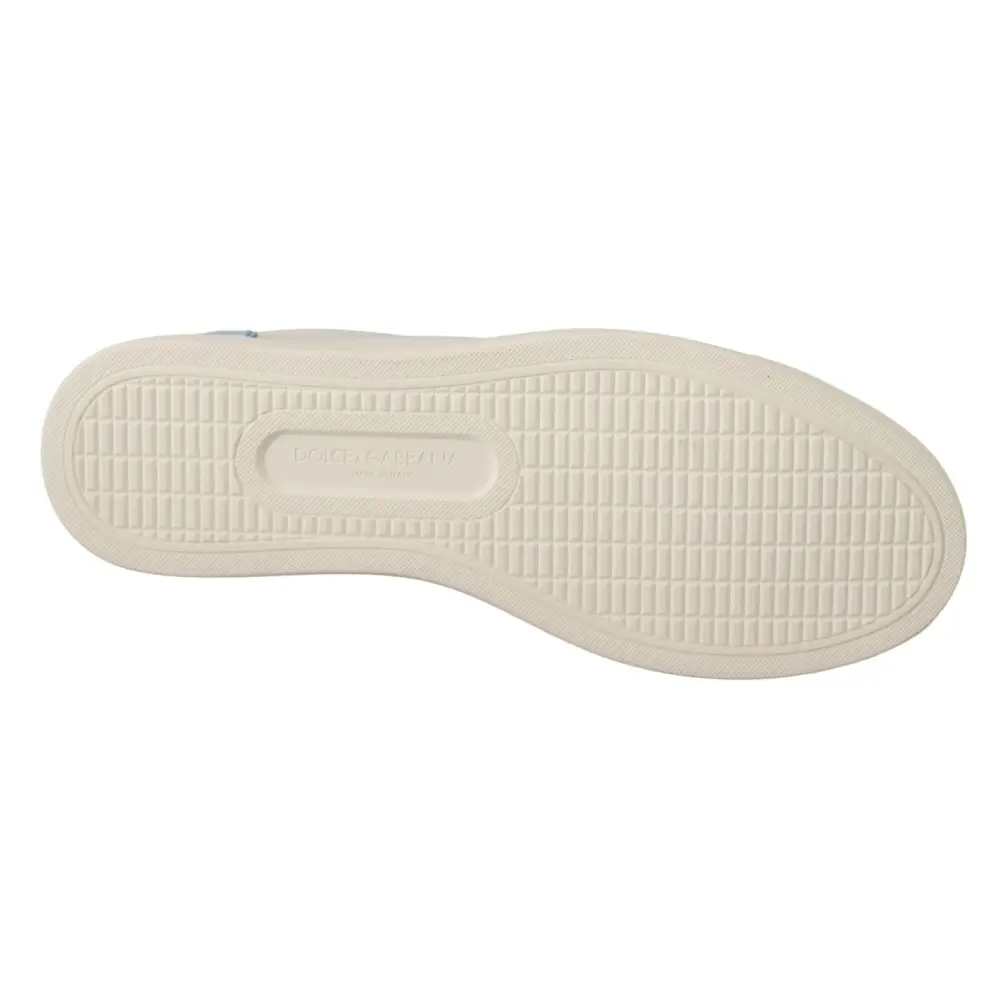 Dolce & Gabbana Weiß Blau Leder Low Top Turnschuhe Schuhe