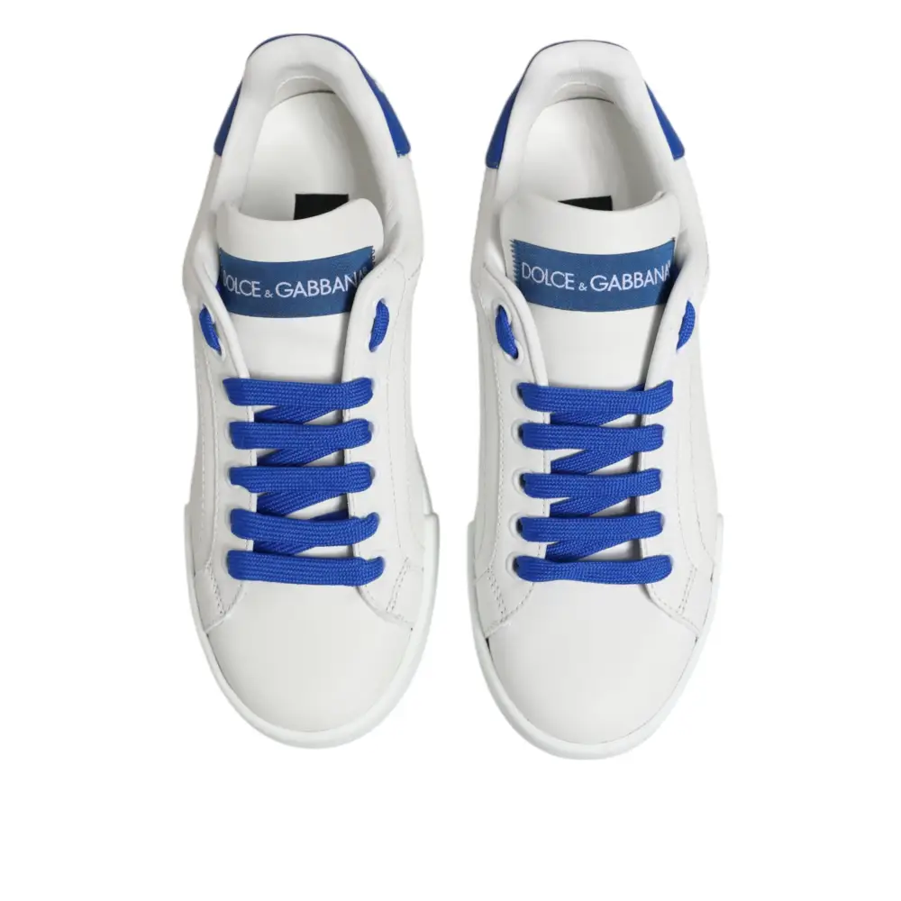 Dolce & Gabbana Weiß Blau Leder Low Top Turnschuhe Schuhe