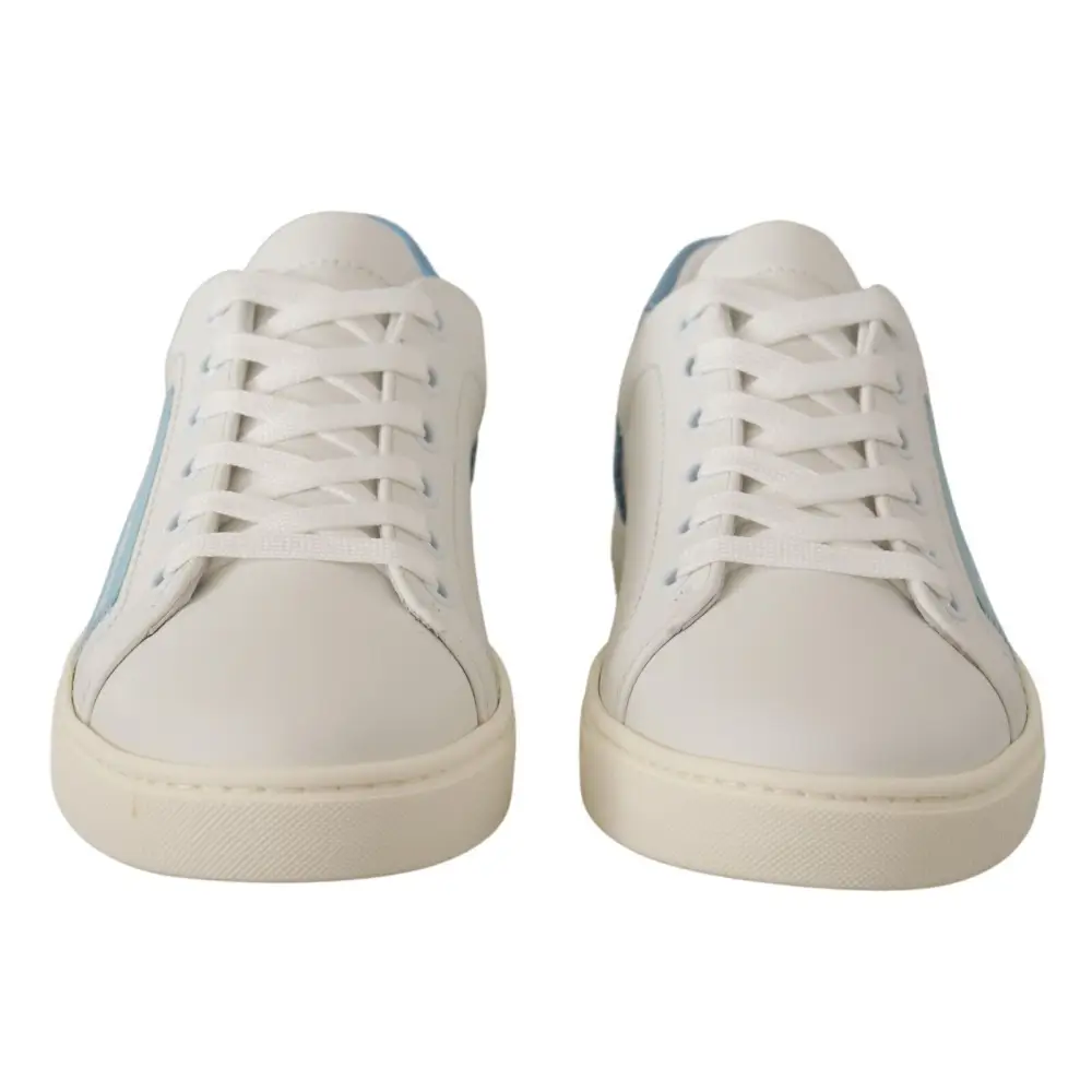Dolce & Gabbana Weiß Blau Leder Low Top Turnschuhe Schuhe