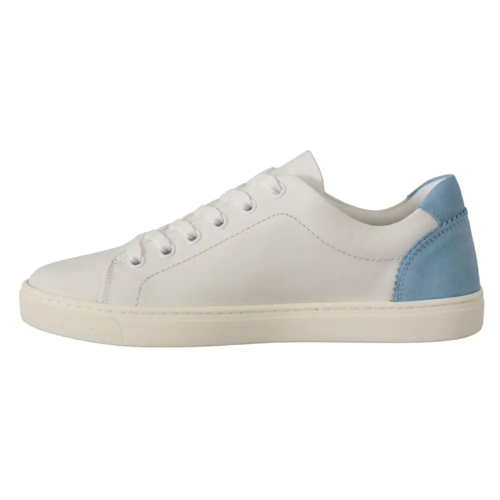 Dolce & Gabbana Weiß Blau Leder Low Top Turnschuhe Schuhe