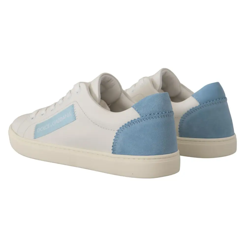 Dolce & Gabbana Weiß Blau Leder Low Top Turnschuhe Schuhe