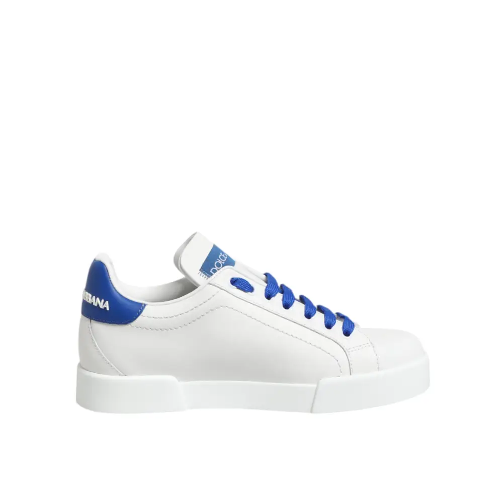 Dolce & Gabbana Weiß Blau Leder Low Top Turnschuhe Schuhe