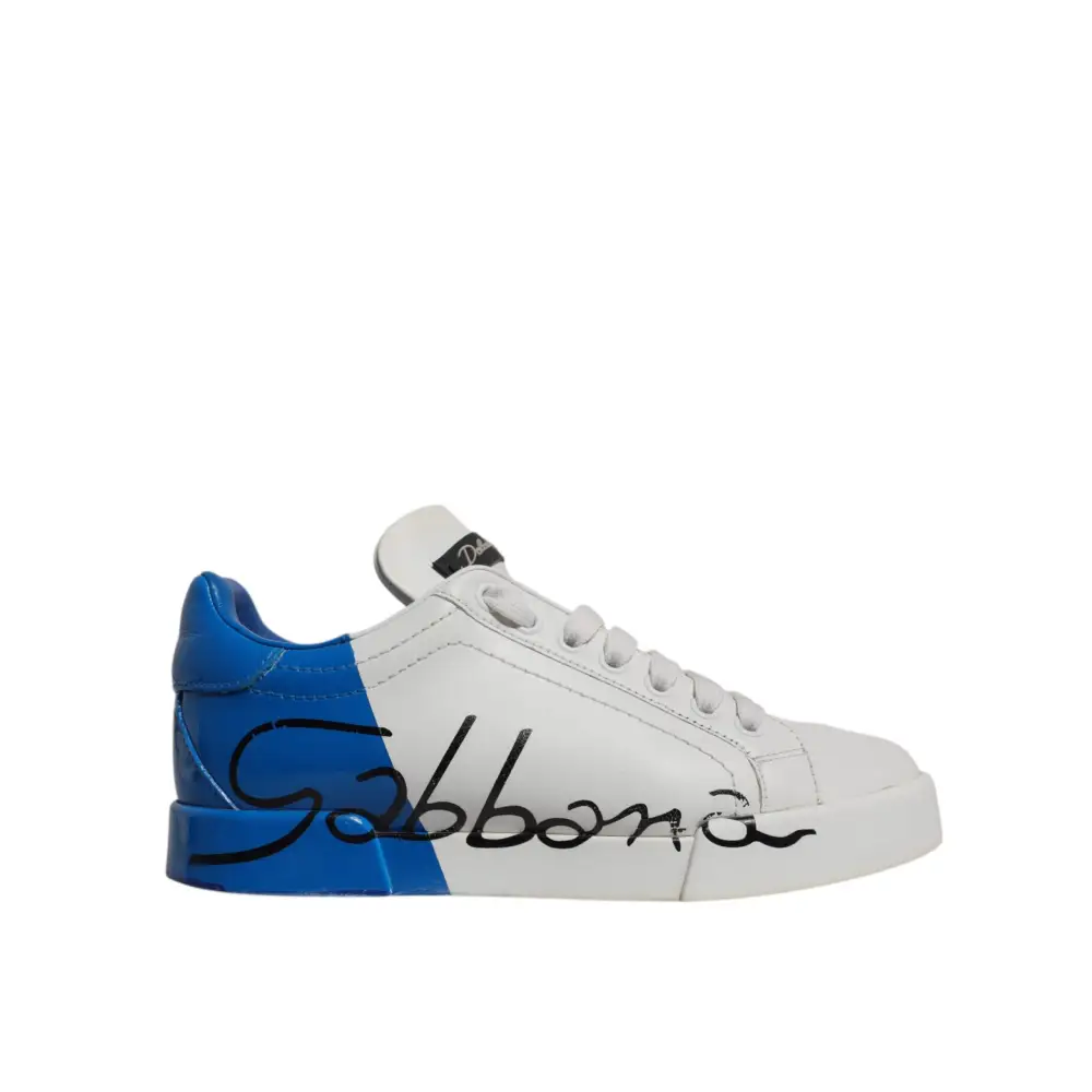 Dolce & Gabbana Weiß Blau Logo Portofino Turnschuhe Schuhe - EU35/US4.5