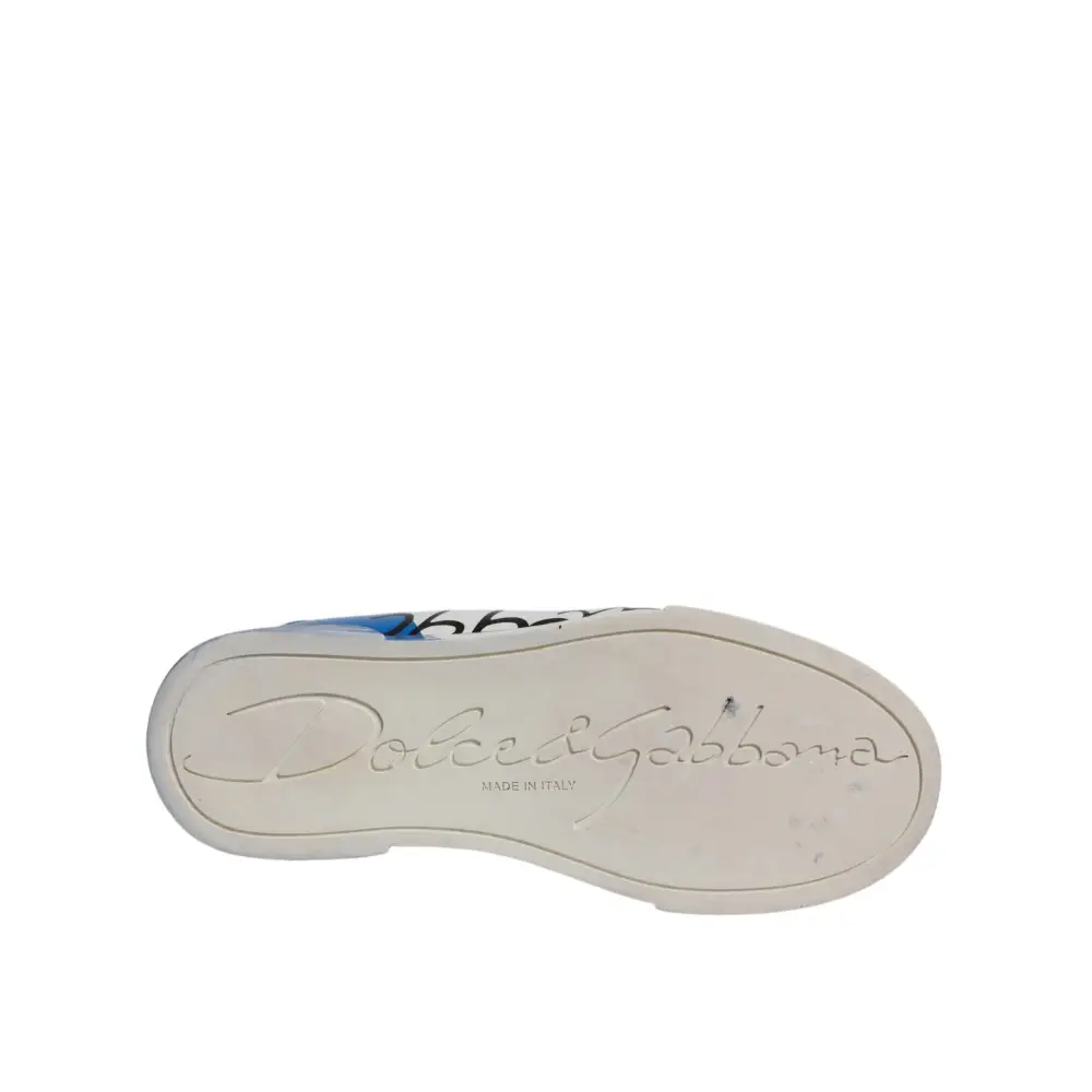 Dolce & Gabbana Weiß Blau Logo Portofino Turnschuhe Schuhe - EU35/US4.5