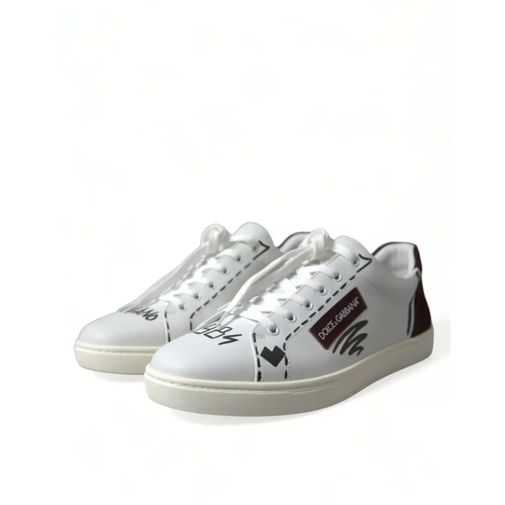 Dolce & Gabbana Weiß Bordeaux Leder Logo Low Top Sneakers Schuhe