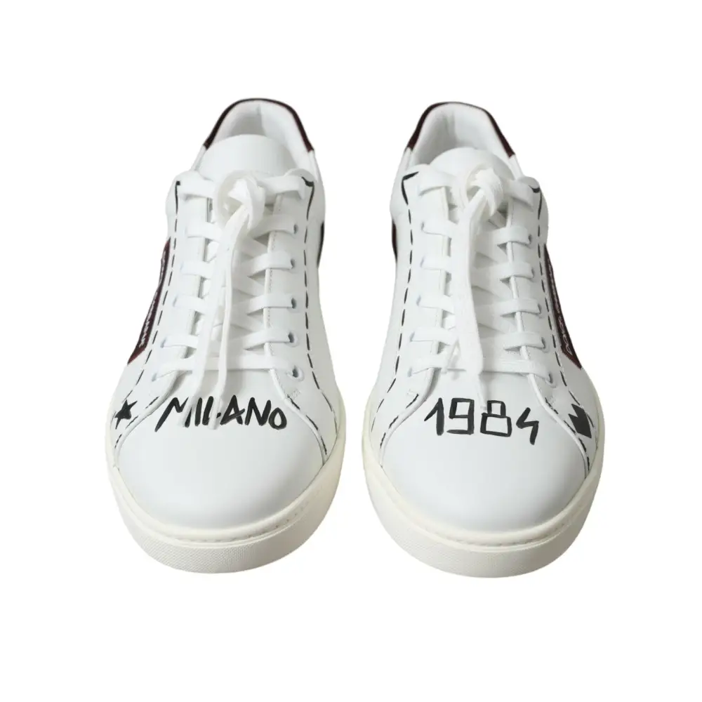 Dolce & Gabbana Weiß Bordeaux Leder Logo Low Top Sneakers Schuhe