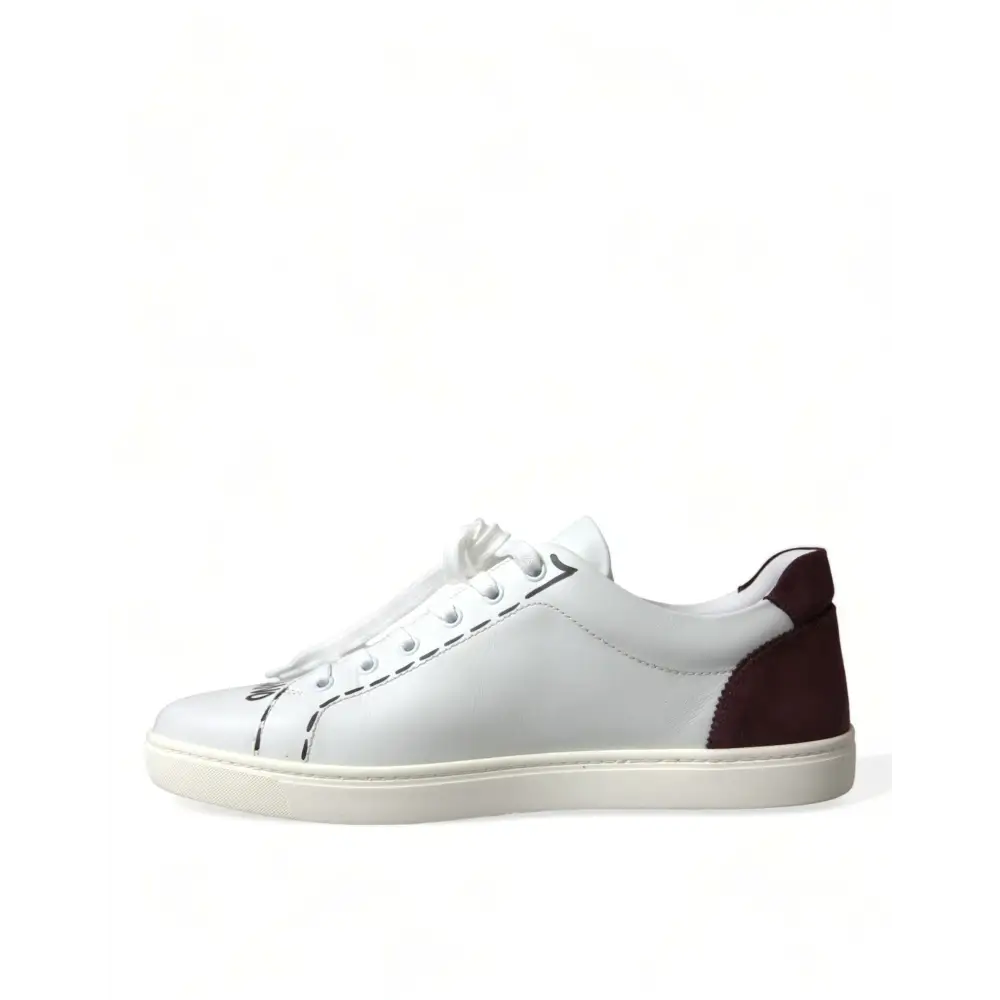 Dolce & Gabbana Weiß Bordeaux Leder Logo Low Top Sneakers Schuhe