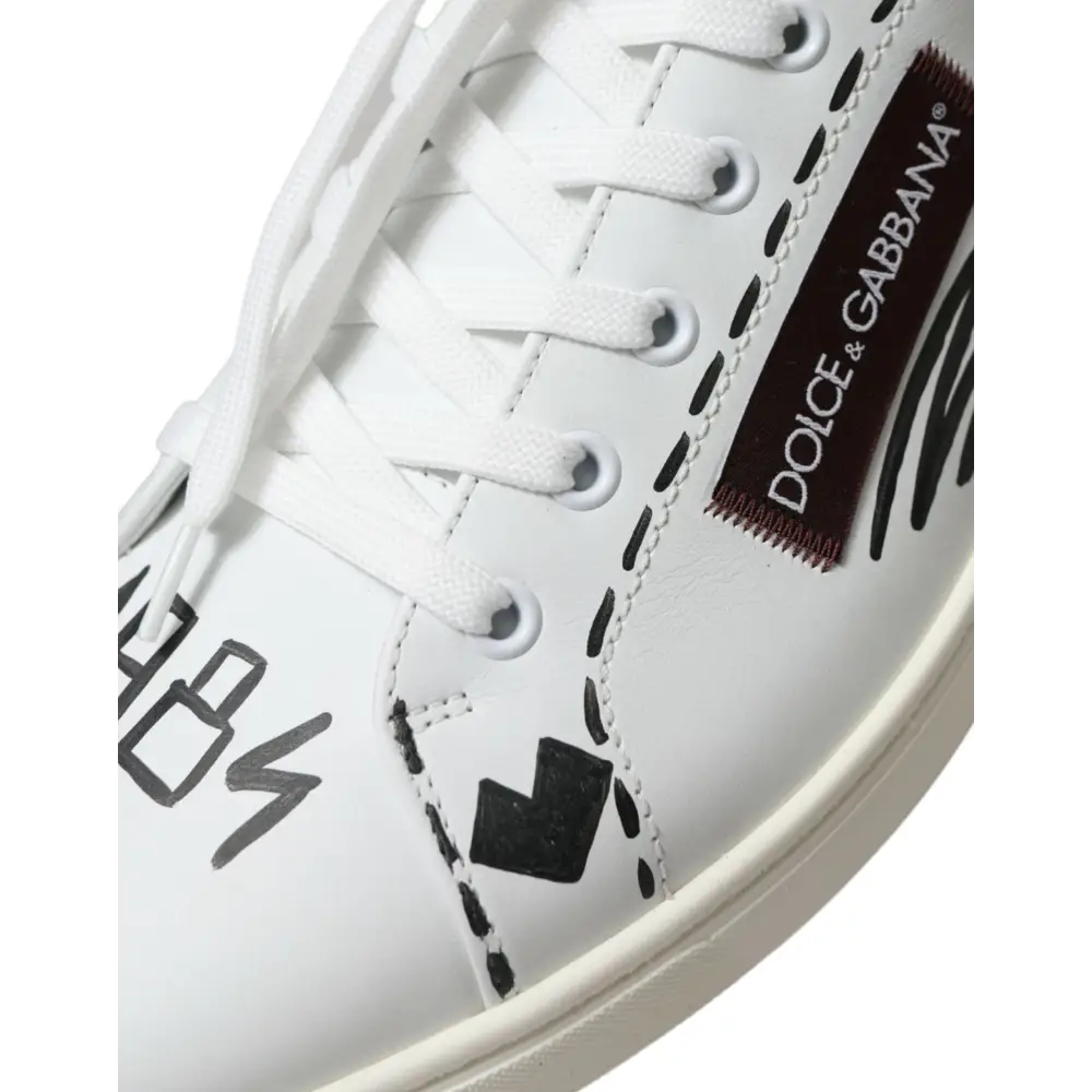 Dolce & Gabbana Weiß Bordeaux Leder Logo Low Top Sneakers Schuhe