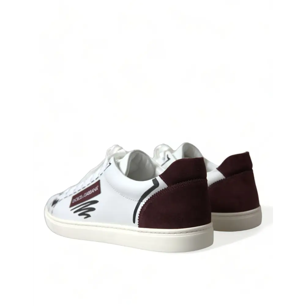 Dolce & Gabbana Weiß Bordeaux Leder Logo Low Top Sneakers Schuhe