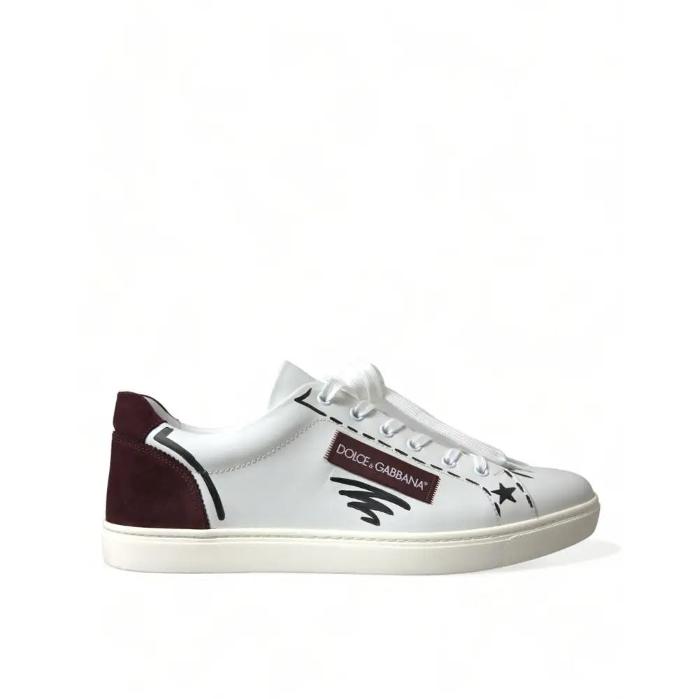 Dolce & Gabbana Weiß Bordeaux Leder Logo Low Top Sneakers Schuhe