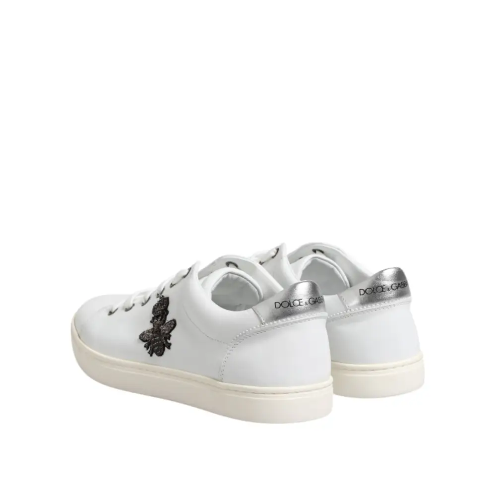 Dolce & Gabbana Weiß Crown Bee Leder Low Top Turnschuhe Schuhe - EU42/US9