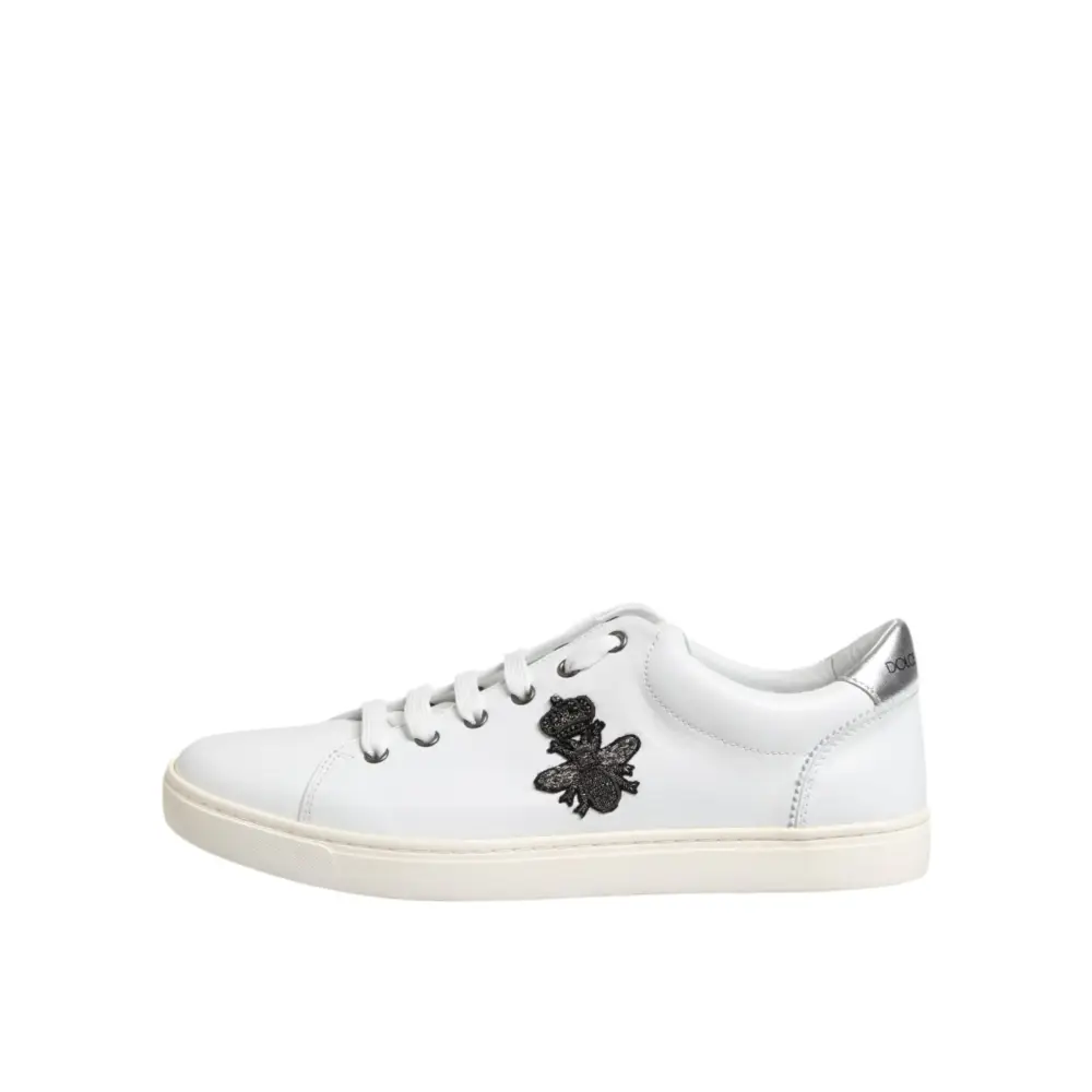 Dolce & Gabbana Weiß Crown Bee Leder Low Top Turnschuhe Schuhe - EU42/US9