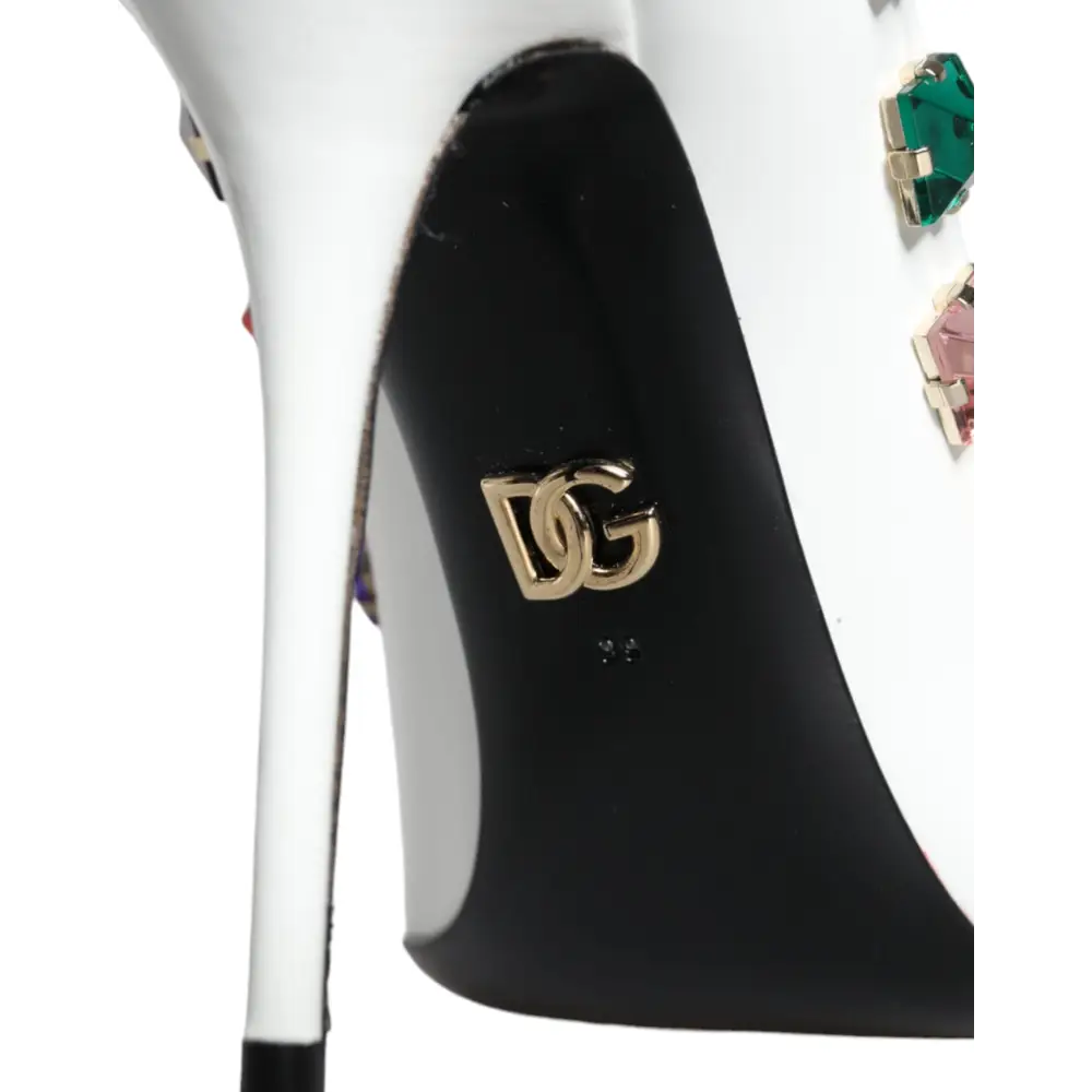 Dolce & Gabbana Weiß Crystals Leder High Heels Pumps Schuhe - EU39/US8.5