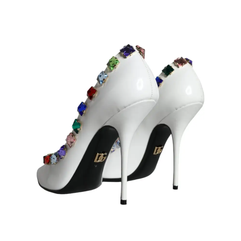 Dolce & Gabbana Weiß Crystals Leder High Heels Pumps Schuhe - EU39/US8.5
