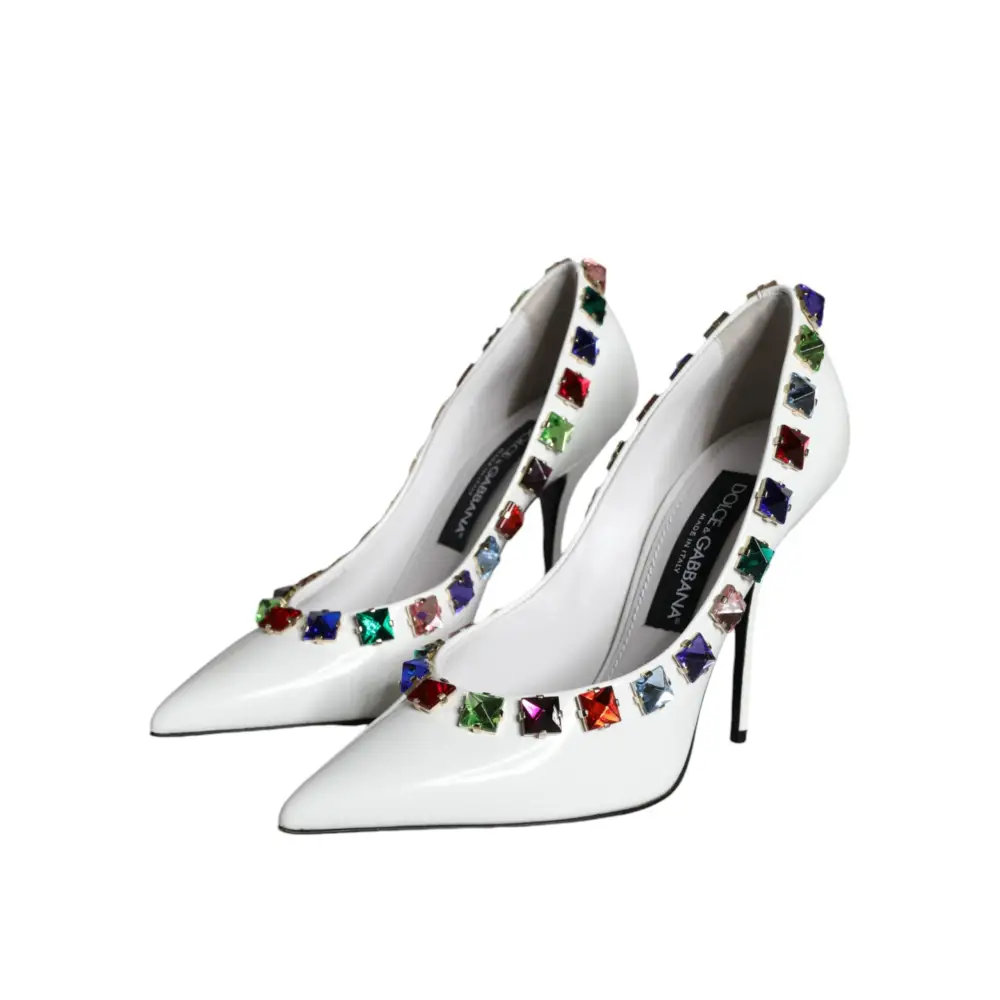 Dolce & Gabbana Weiß Crystals Leder High Heels Pumps Schuhe - EU39/US8.5