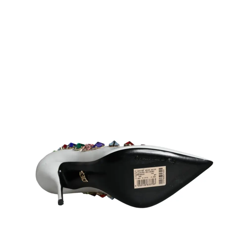 Dolce & Gabbana Weiß Crystals Leder High Heels Pumps Schuhe - EU39/US8.5