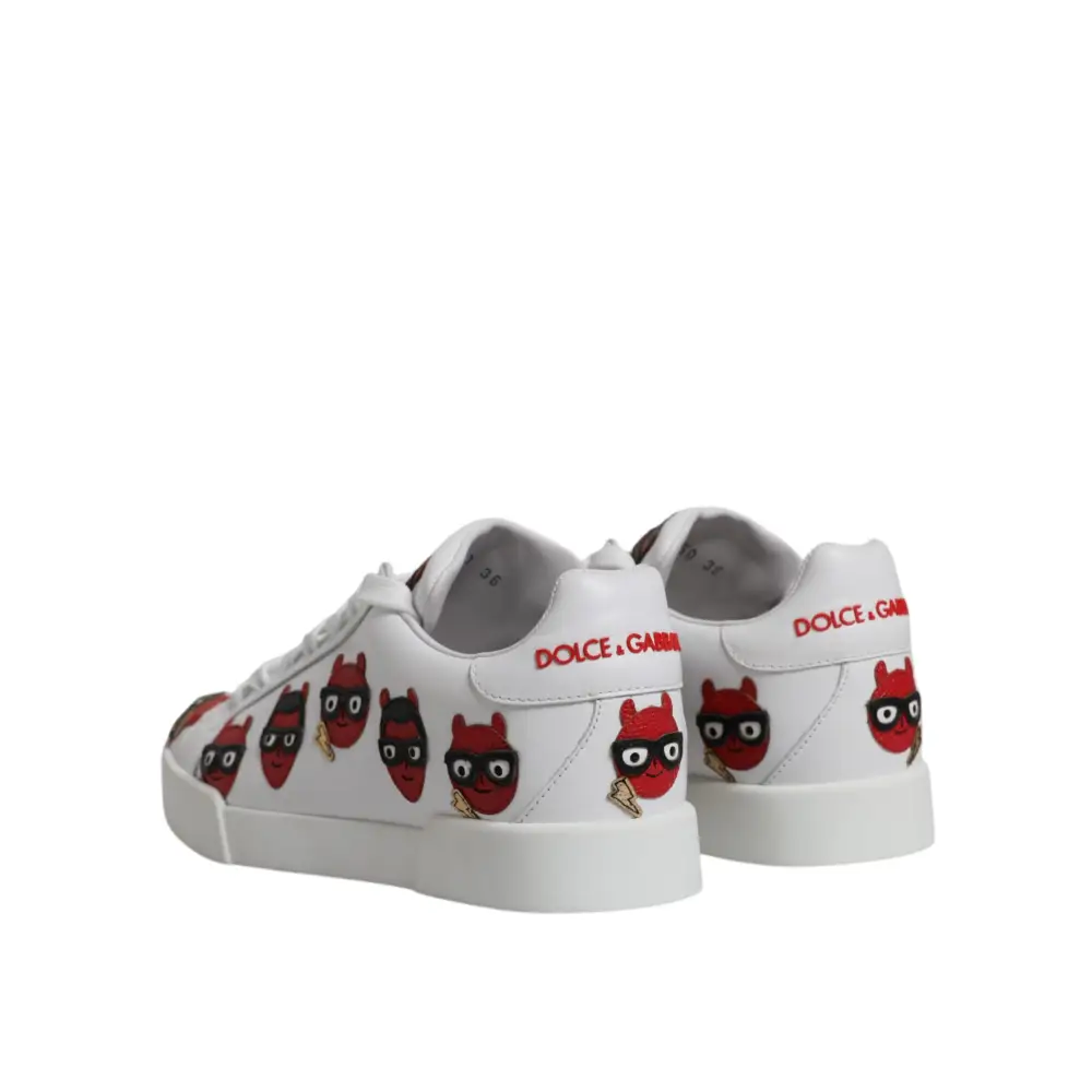 Dolce & Gabbana Weiß Devil Face Portofino Turnschuhe Schuhe - EU36/US6