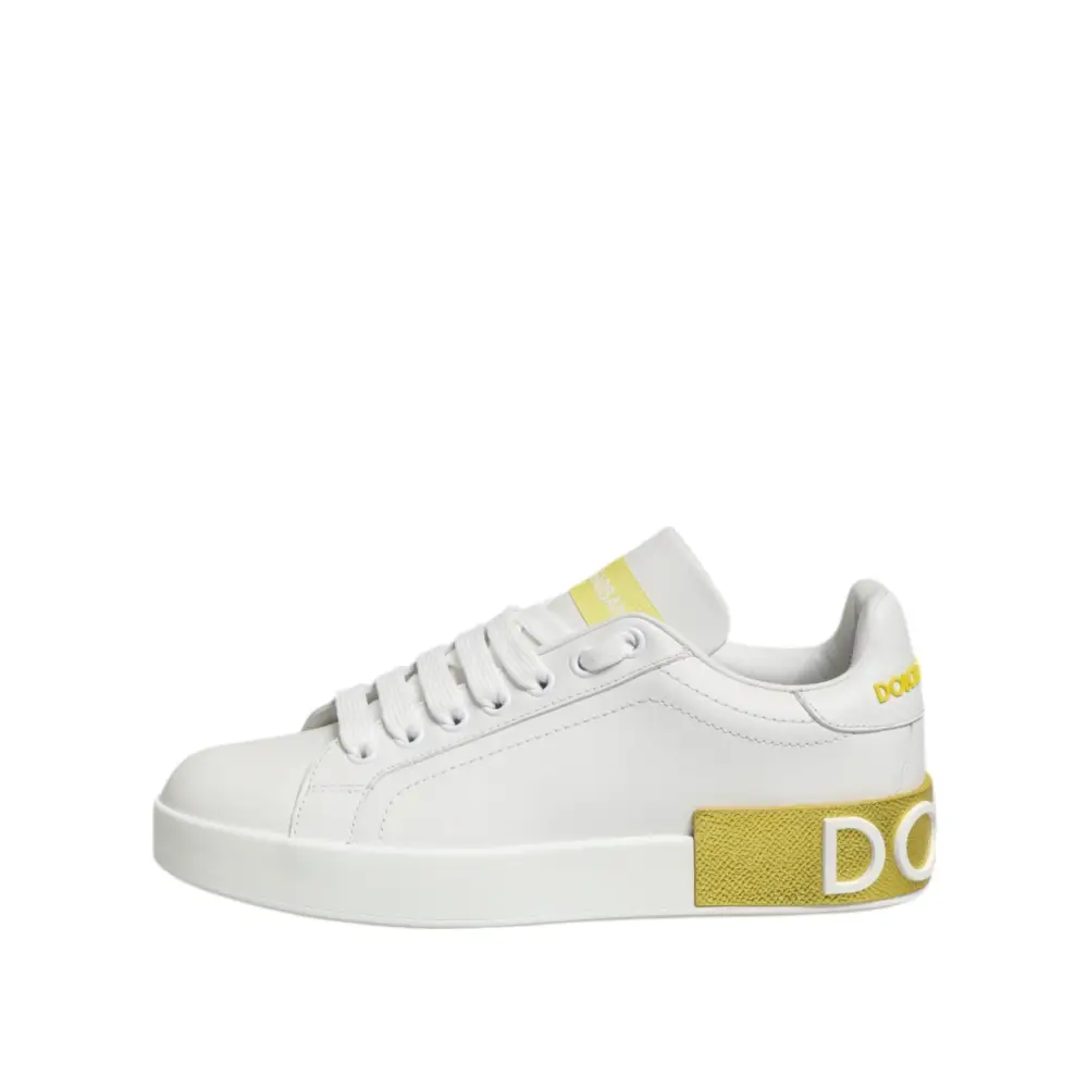 Dolce & Gabbana Weiß Gelb Leder Low Top Turnschuhe Schuhe - EU35.5/US5